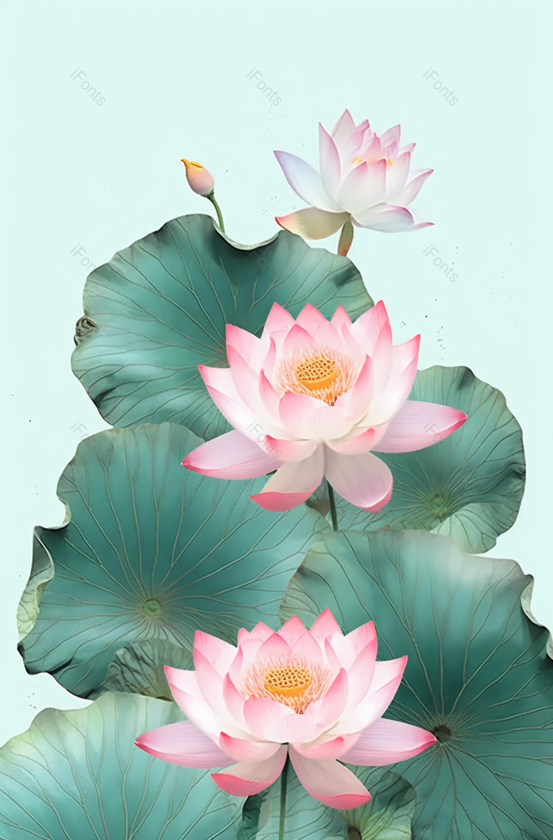 中国风荷花绽放在池塘插画背景水彩画,插画/手绘图,插画/手绘图库,插画/手绘图下载,插画/手绘